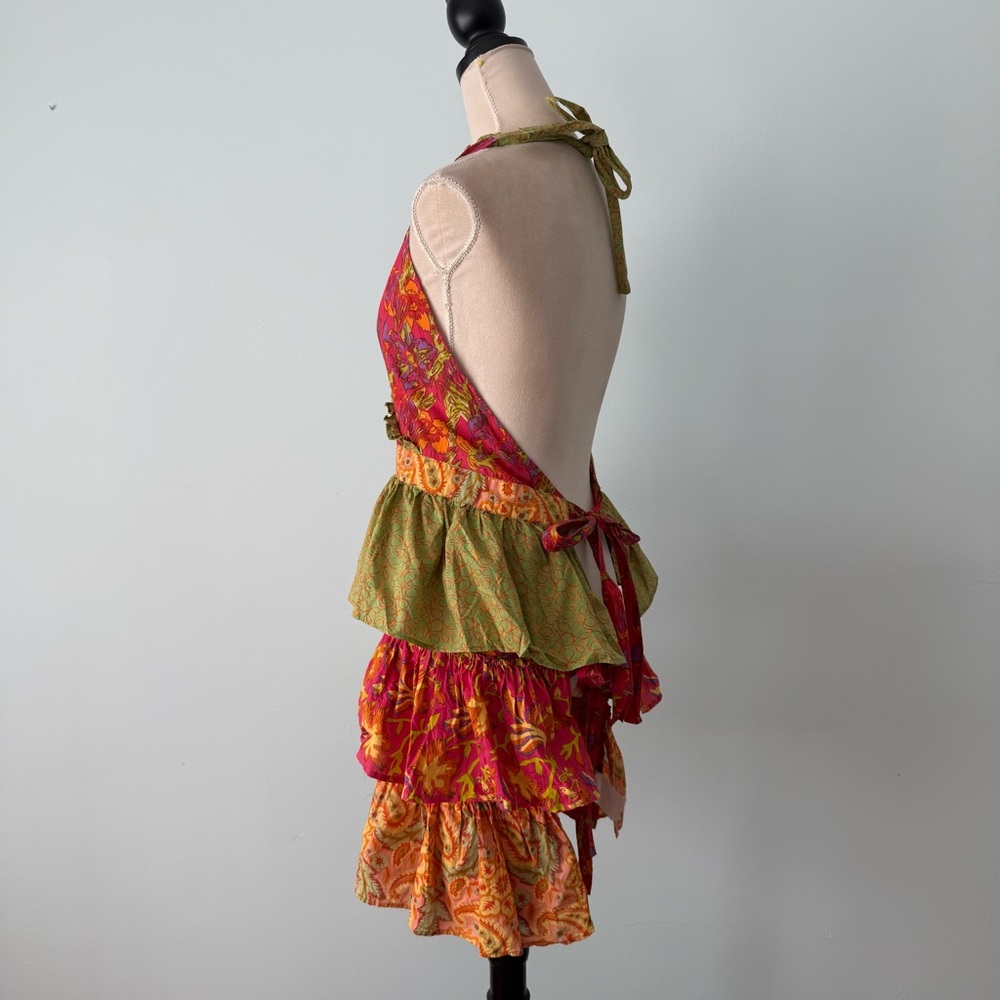 🌺 Pier 1 Imports Boho Ruffle Apron Open Back Tiered Cotton - Picture 8 of 10